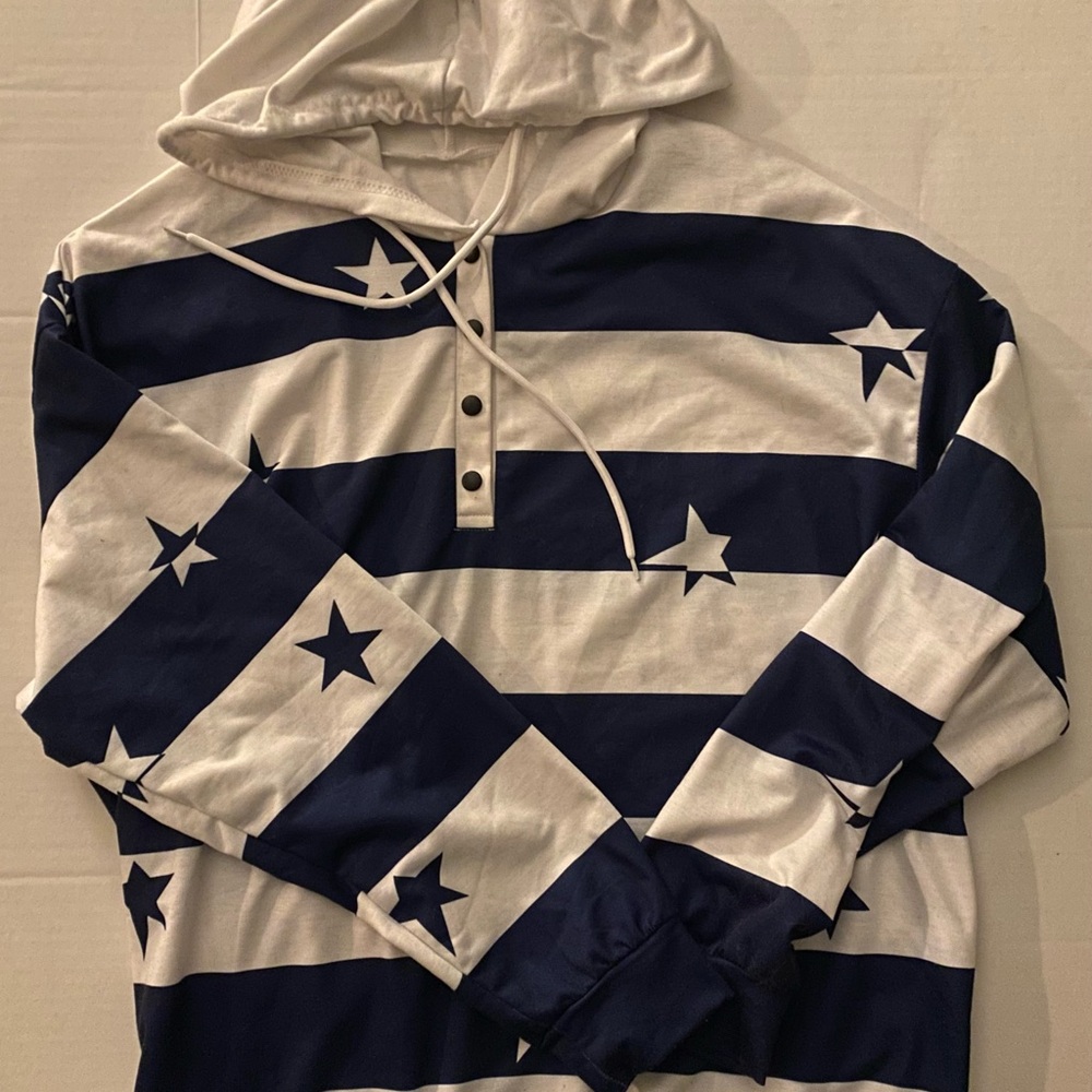 Patriotic Striped Hoodie with Stars